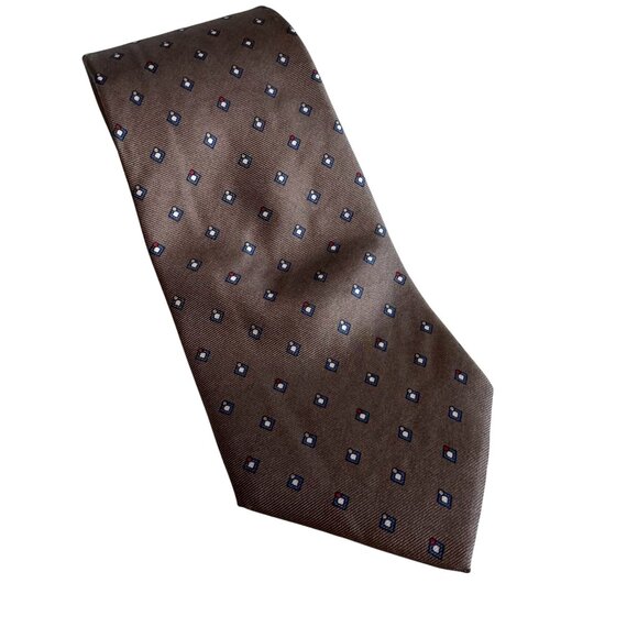 Christian Dior Vintage Silk Tie Brown Geometric Print Made in USA Italy Fabric - Picture 2 of 4